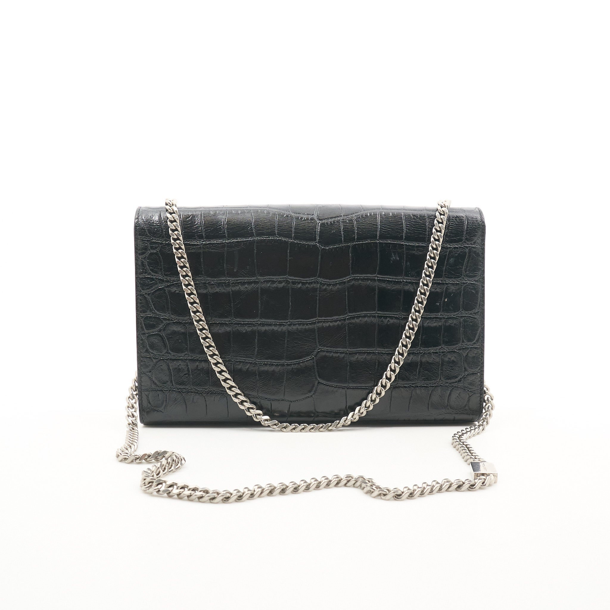 Saint Laurent Kate Tassel Bag in Croc-Embossed Leather