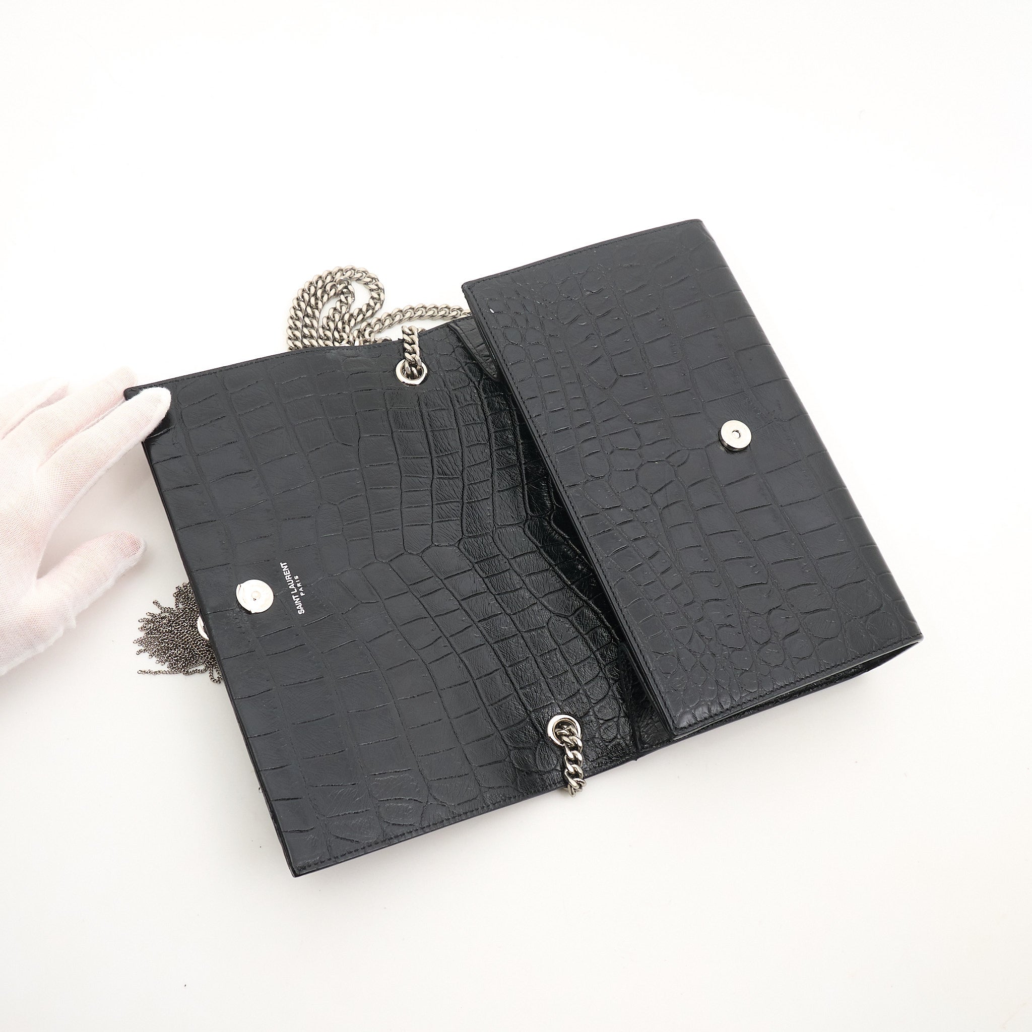 Saint Laurent Kate Tassel Bag in Croc-Embossed Leather