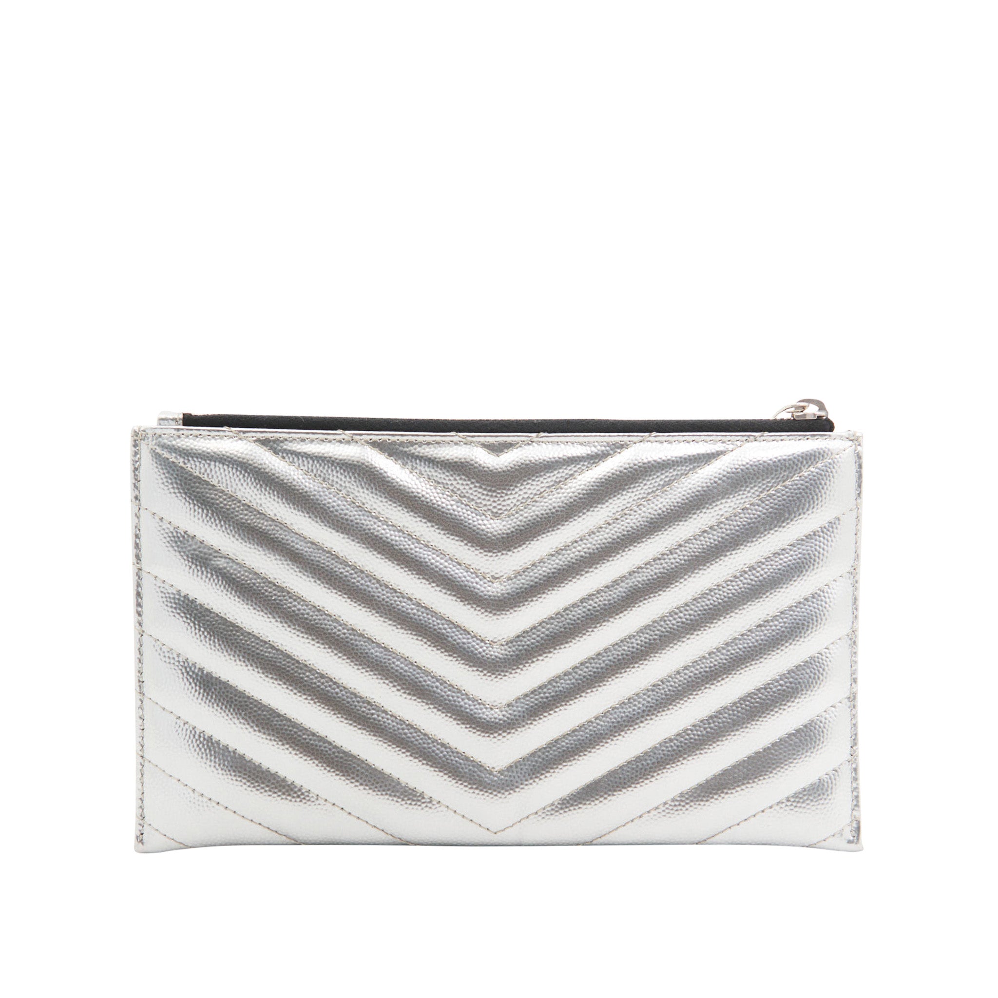 Saint Laurent Leather Cassandre Pouch in Silver