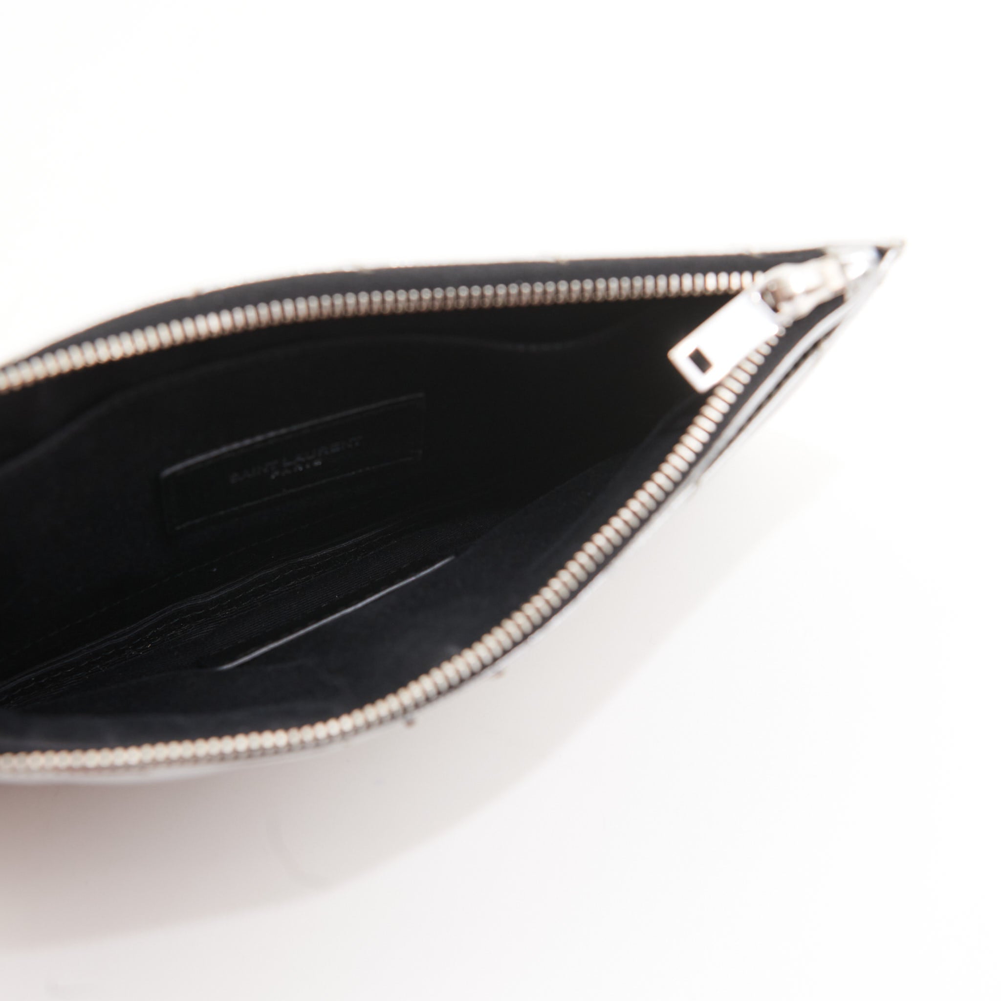 Saint Laurent Leather Cassandre Pouch in Silver