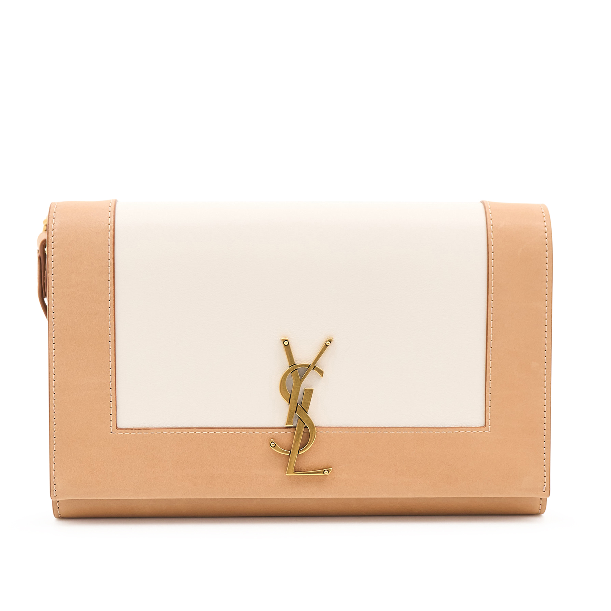 Saint Laurent Leather Clutch Beige Ivory