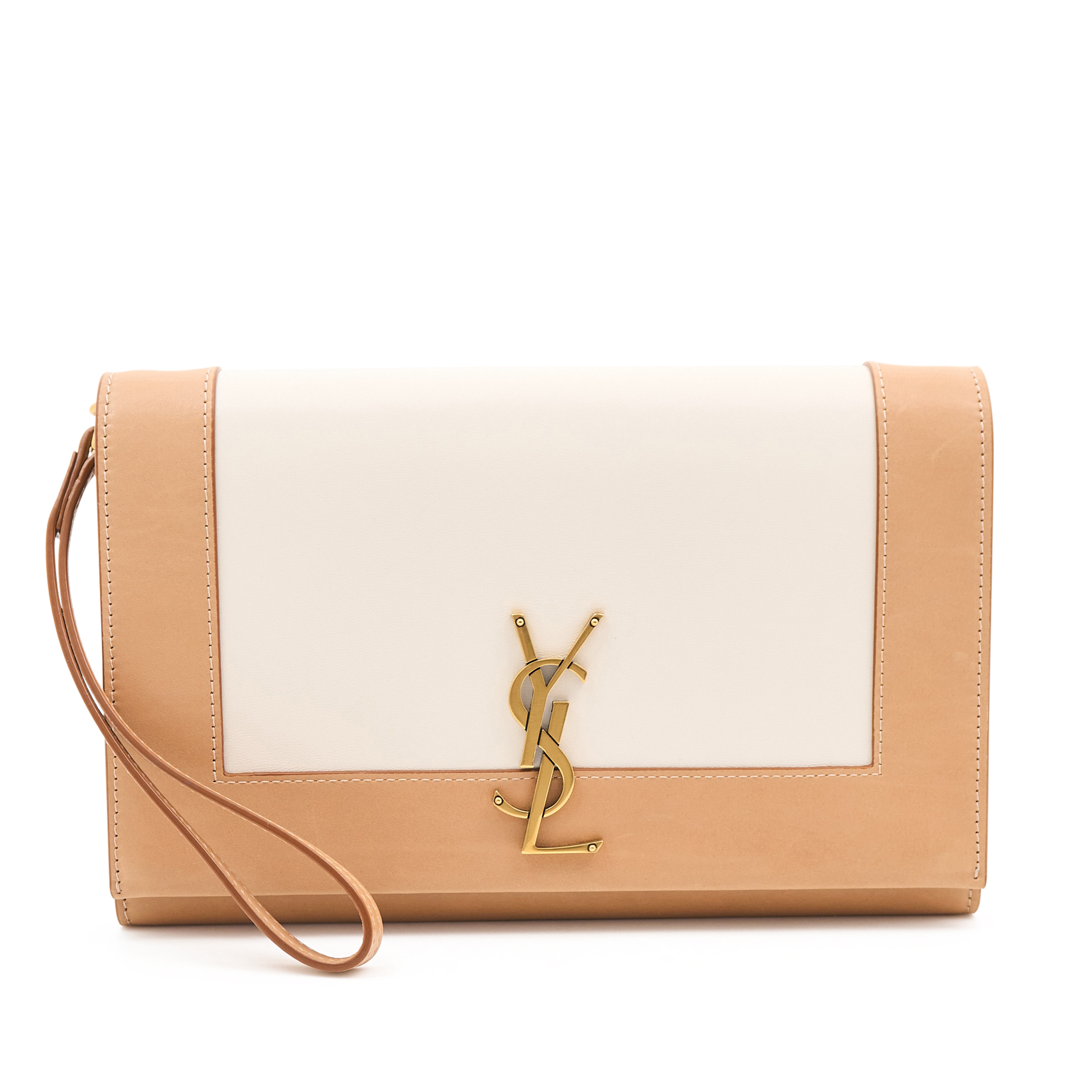 Saint Laurent Leather Clutch Beige Ivory