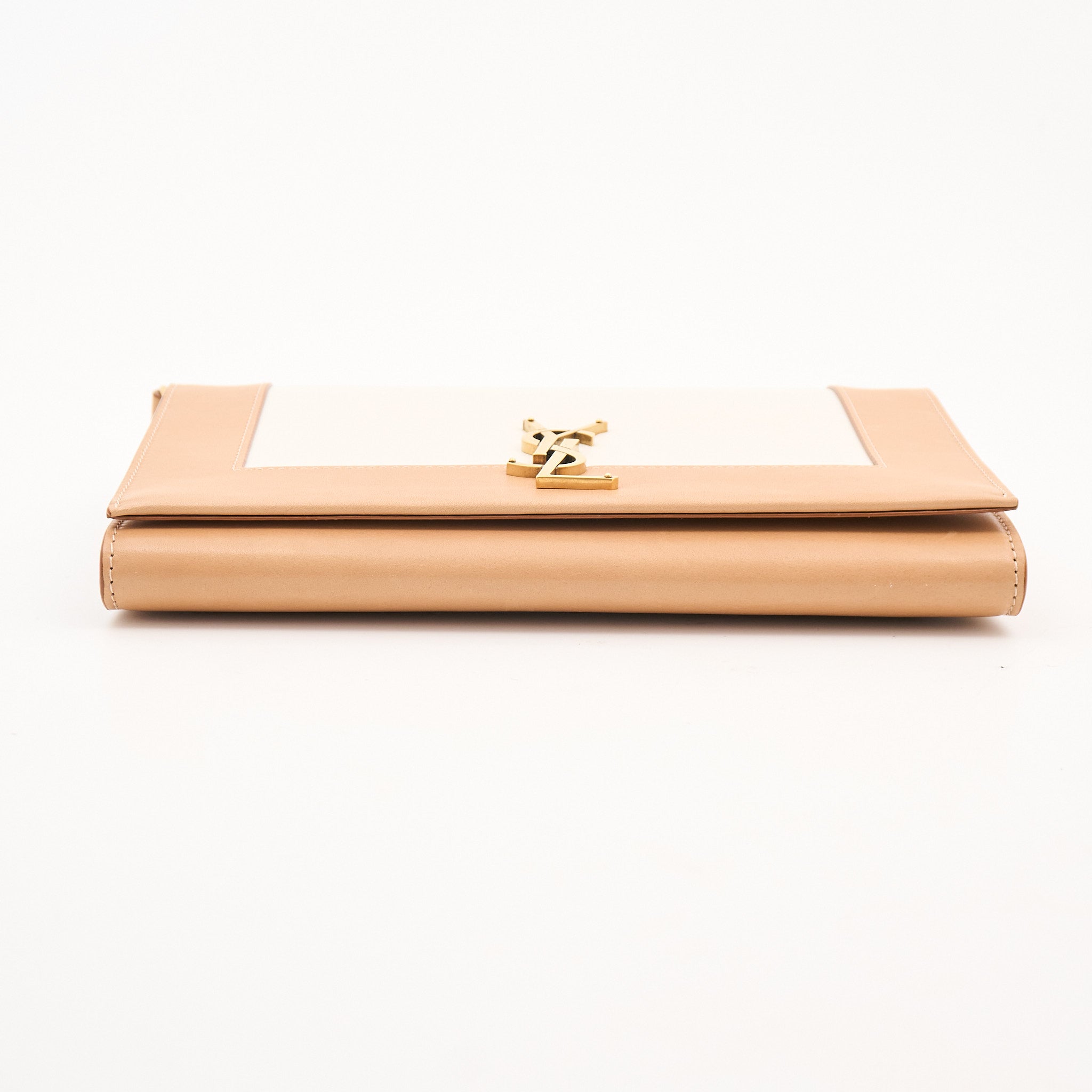 Saint Laurent Leather Clutch Beige Ivory