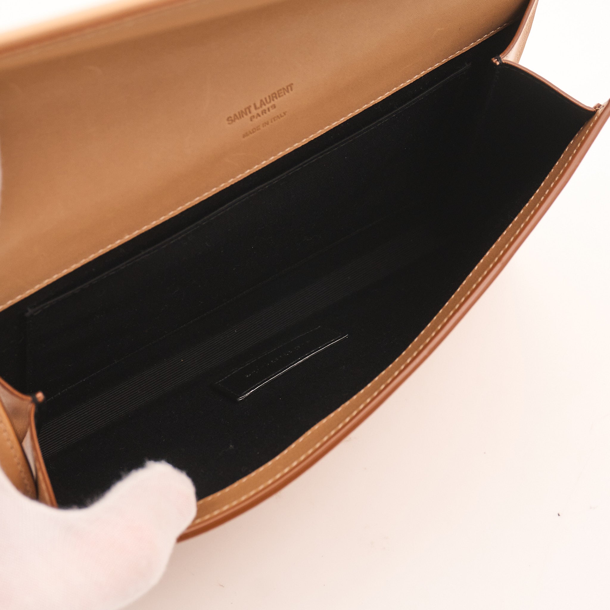 Saint Laurent Leather Clutch Beige Ivory