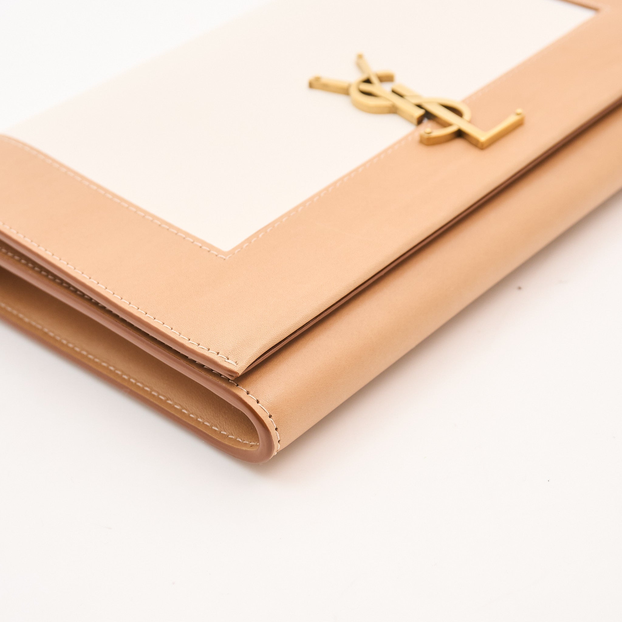 Saint Laurent Leather Clutch Beige Ivory