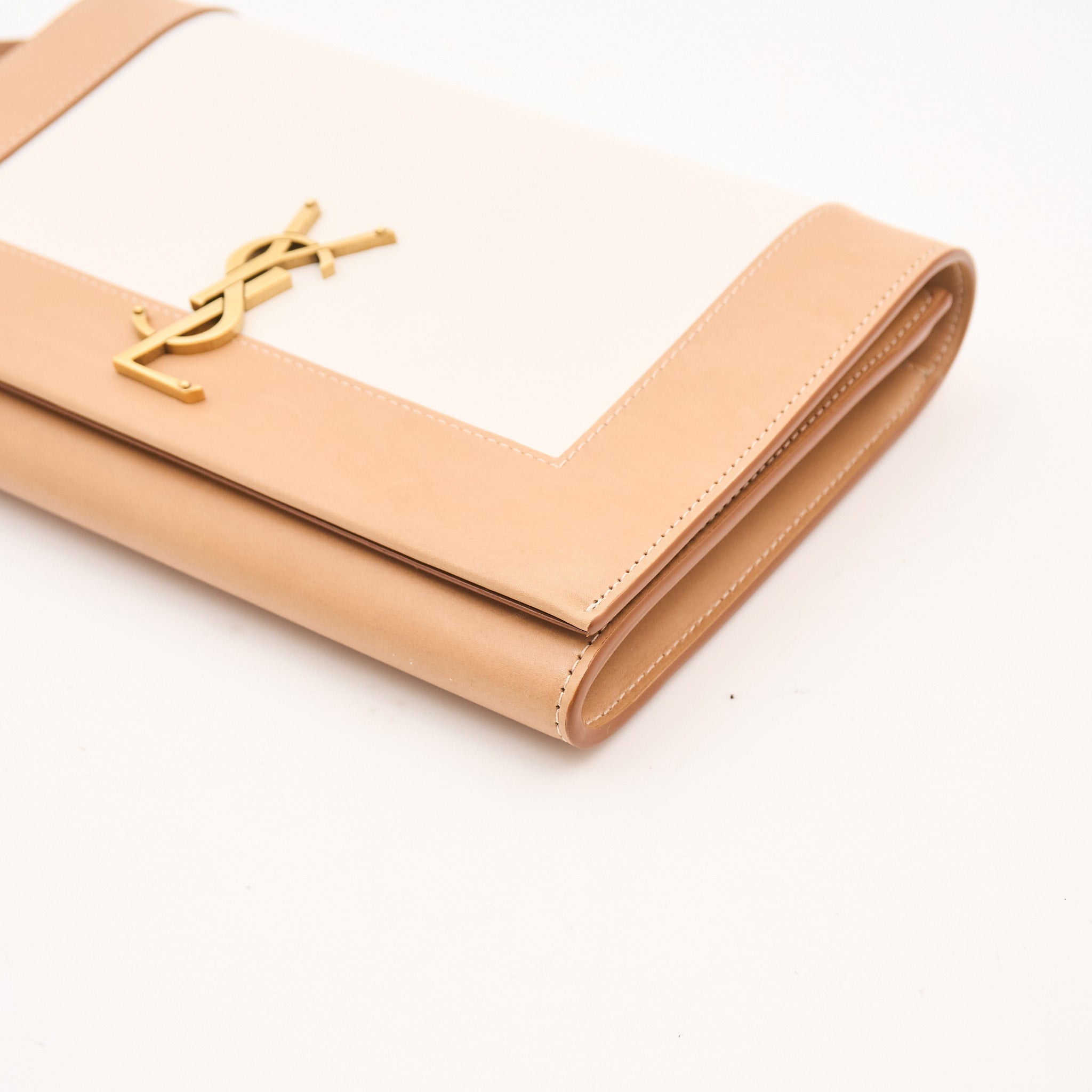 Saint Laurent Leather Clutch Beige Ivory