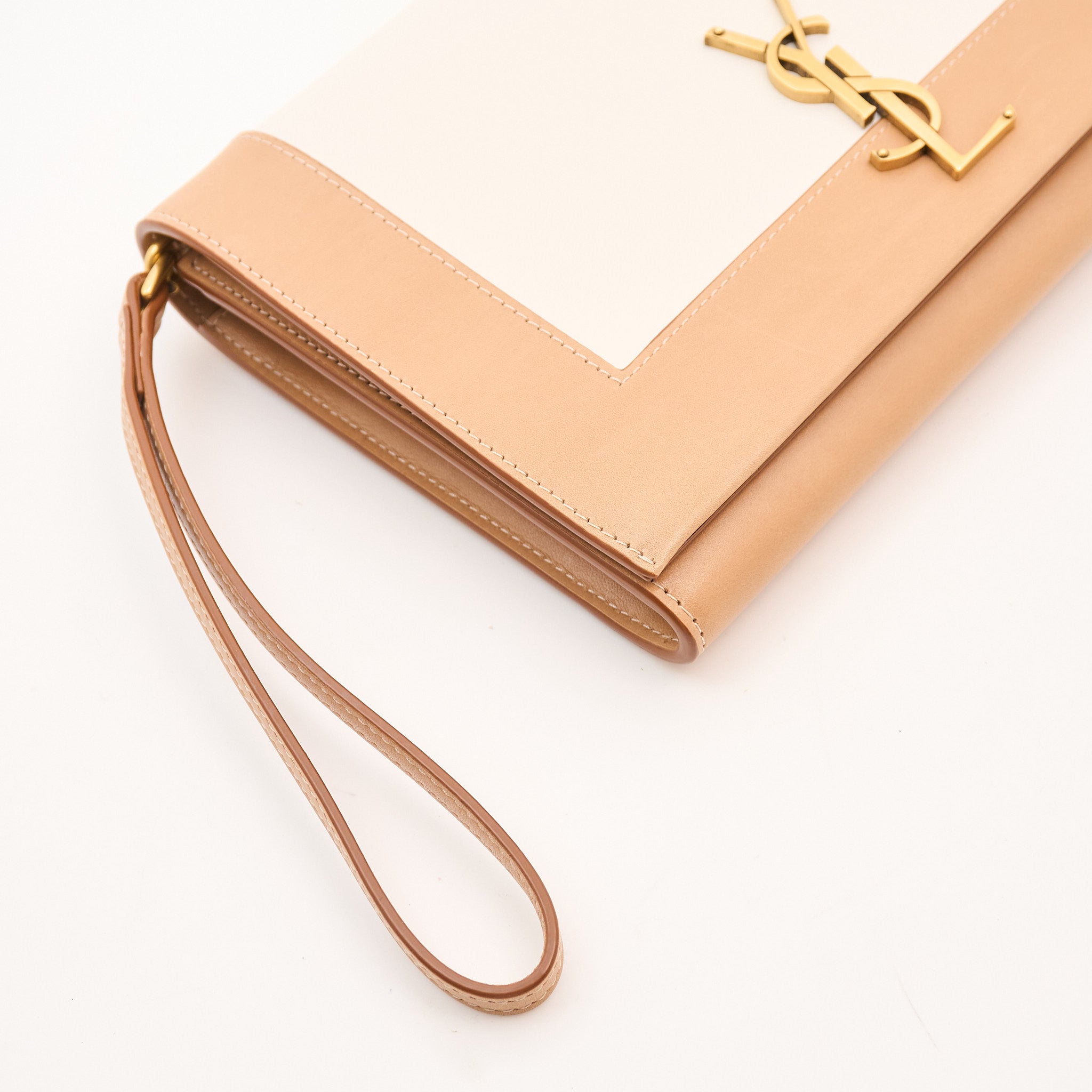 Saint Laurent Leather Clutch Beige Ivory