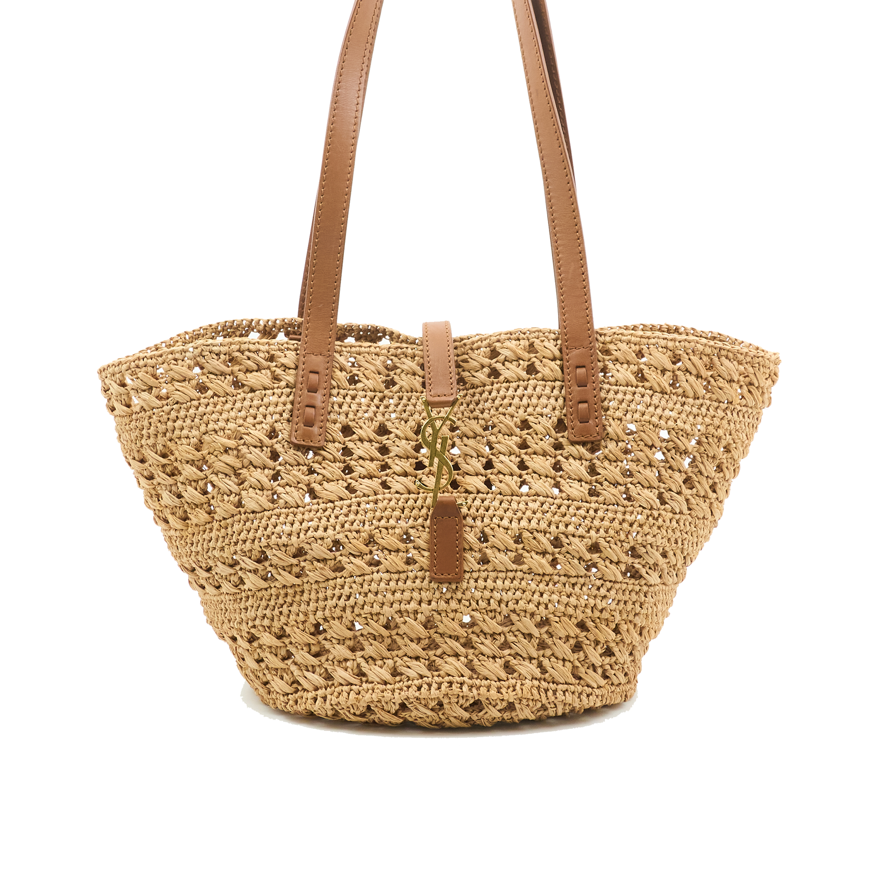 Saint Laurent Panier Leather Trim Raffia Tote