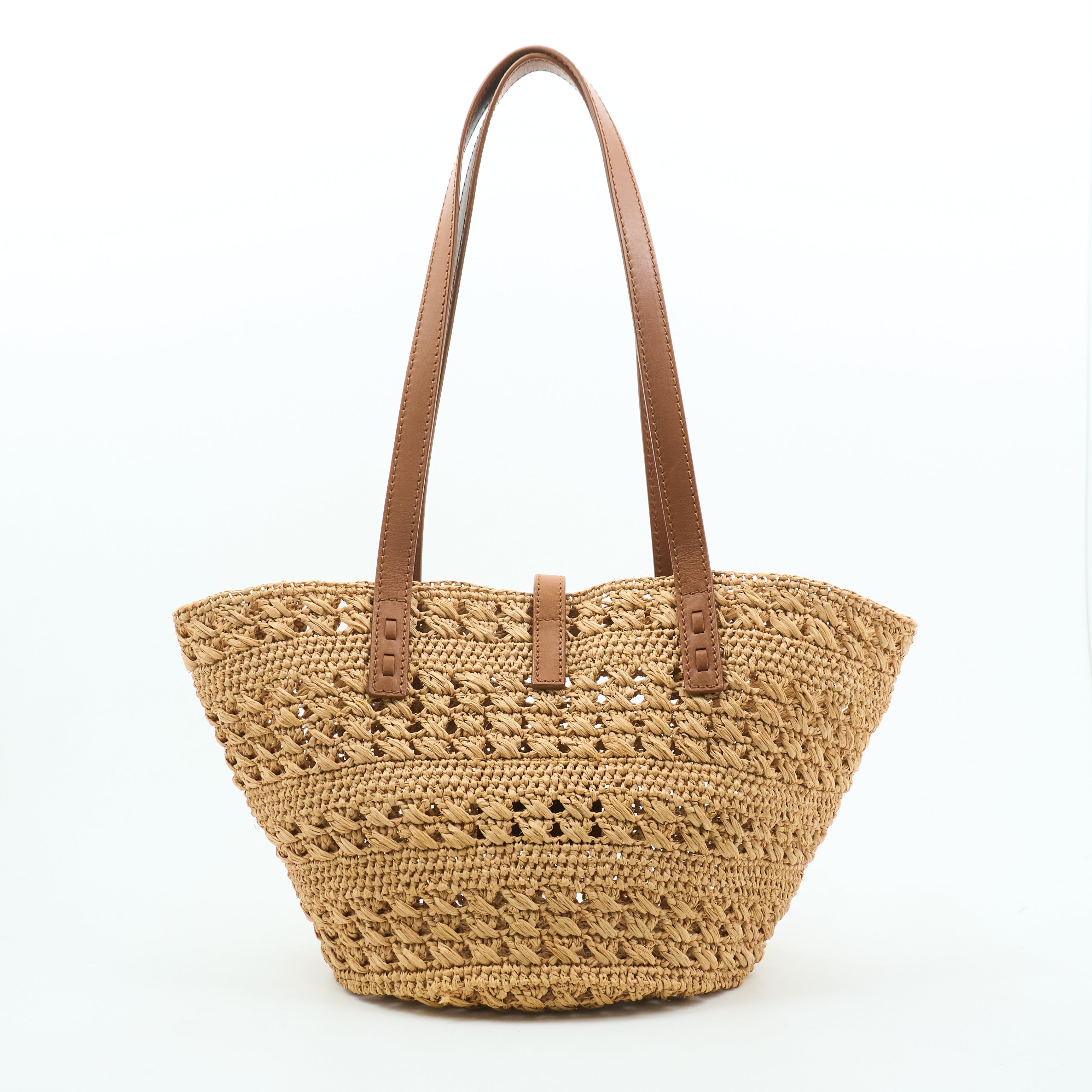 Saint Laurent Panier Leather Trim Raffia Tote