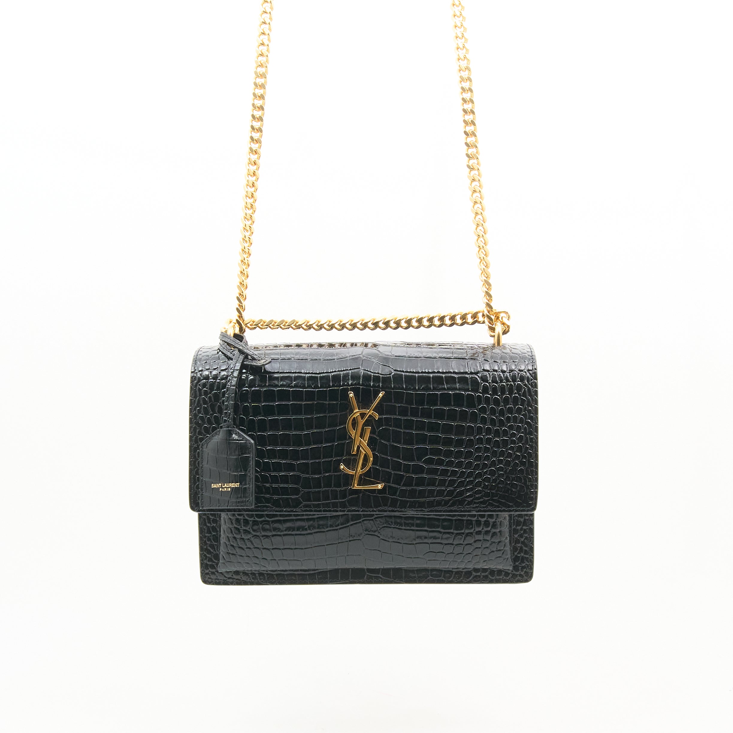 Saint Laurent Sunset Black Croc Embossed Bag