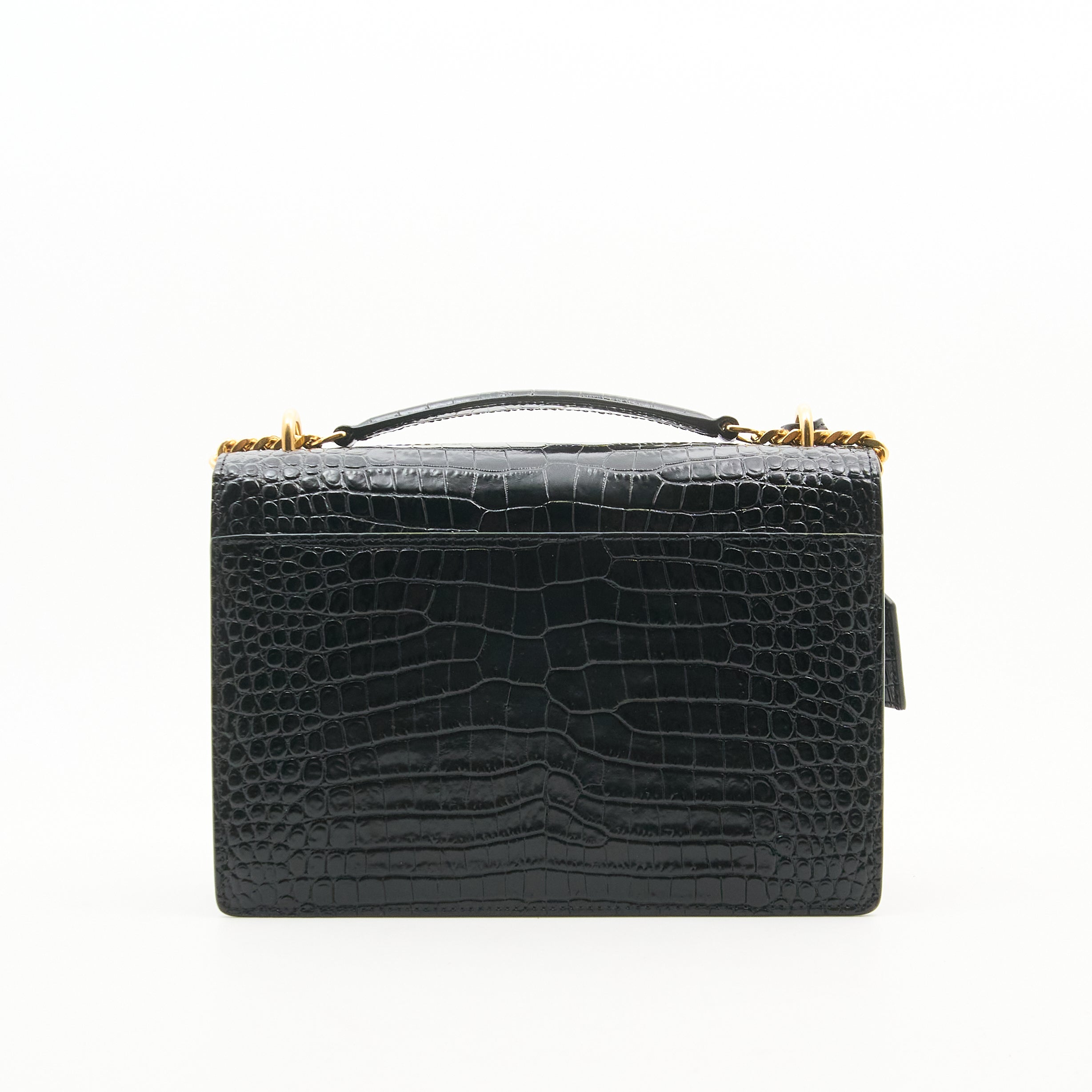 Saint Laurent Sunset Black Croc Embossed Bag