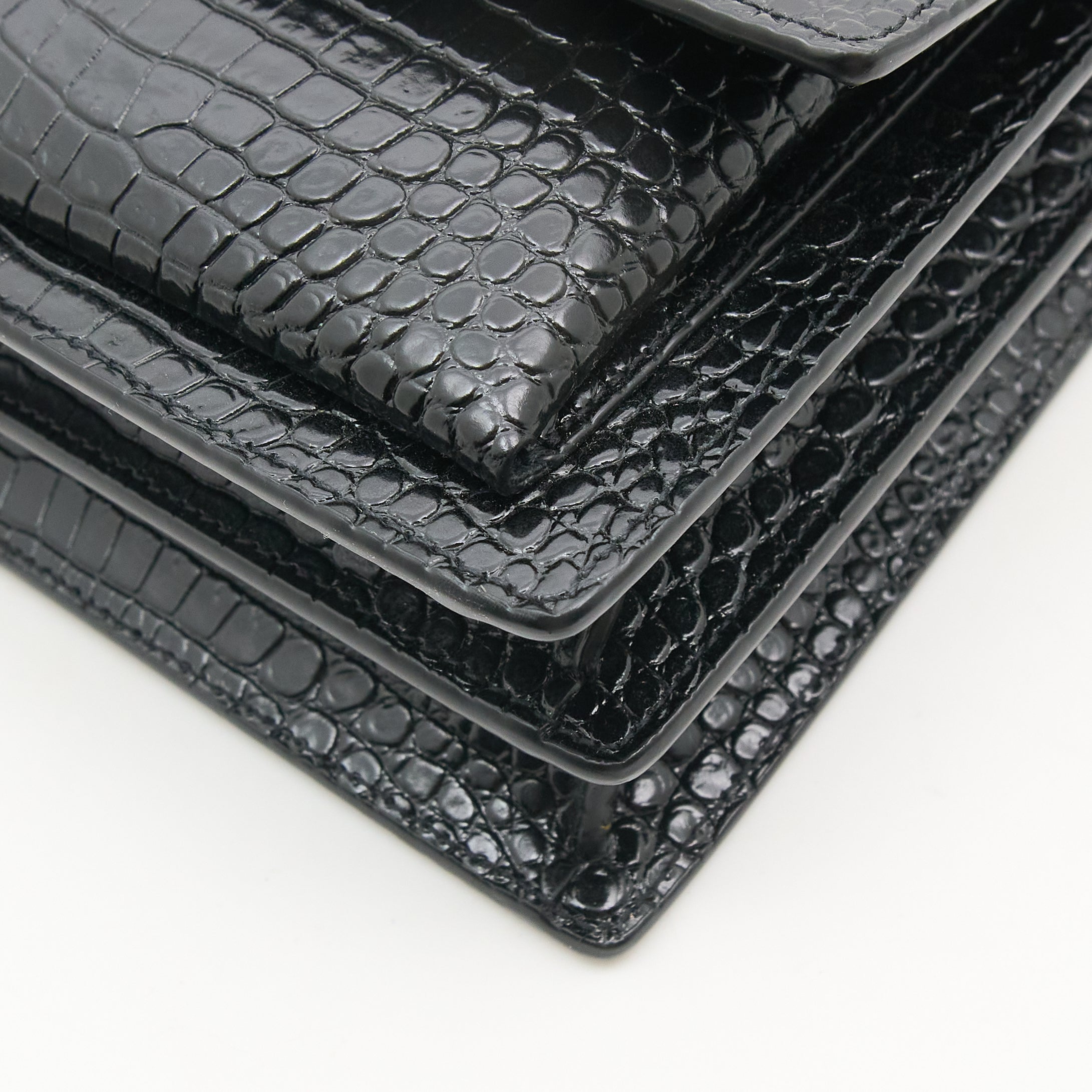 Saint Laurent Sunset Black Croc Embossed Bag