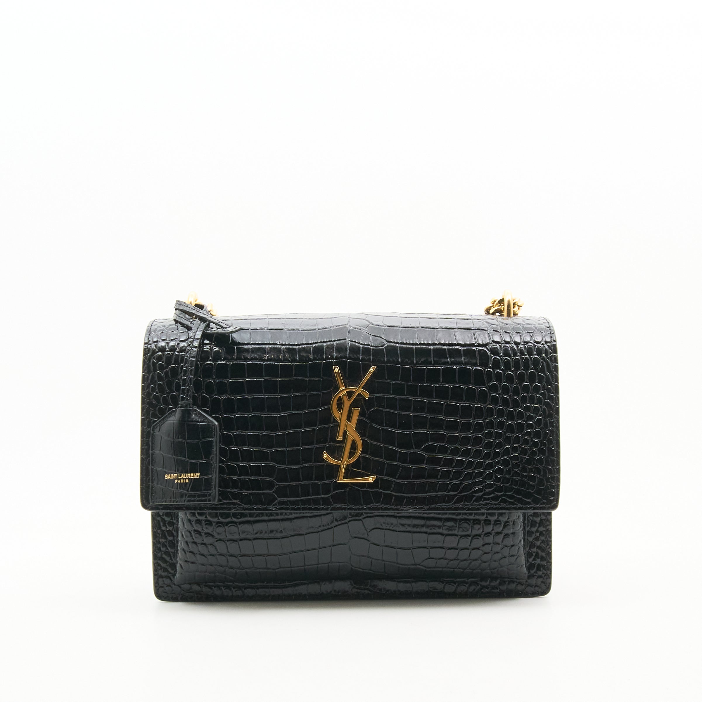 Saint Laurent Sunset Black Croc Embossed Bag
