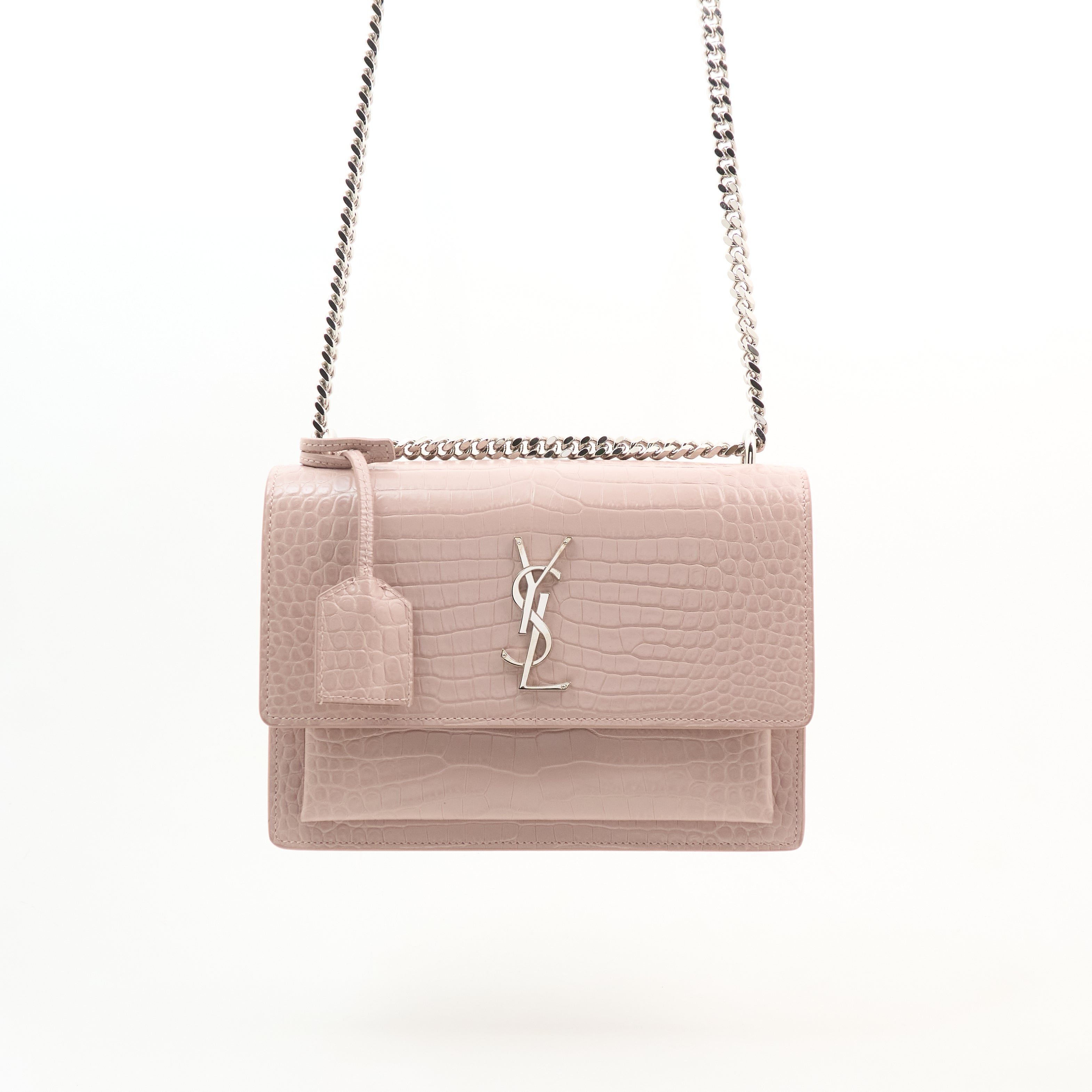 Saint Laurent Sunset In Blush Pink Croc Embossed Leather
