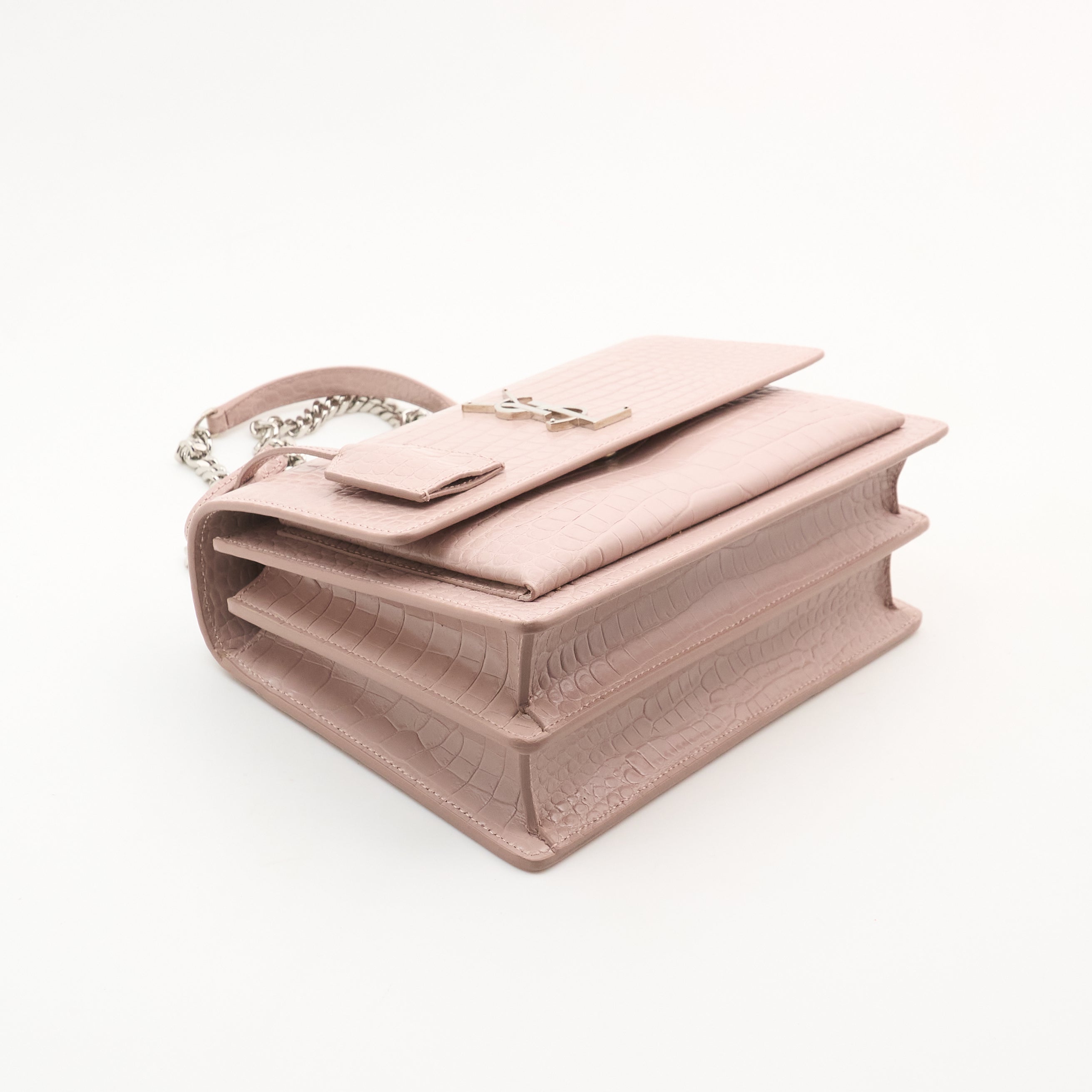 Saint Laurent Sunset In Blush Pink Croc Embossed Leather