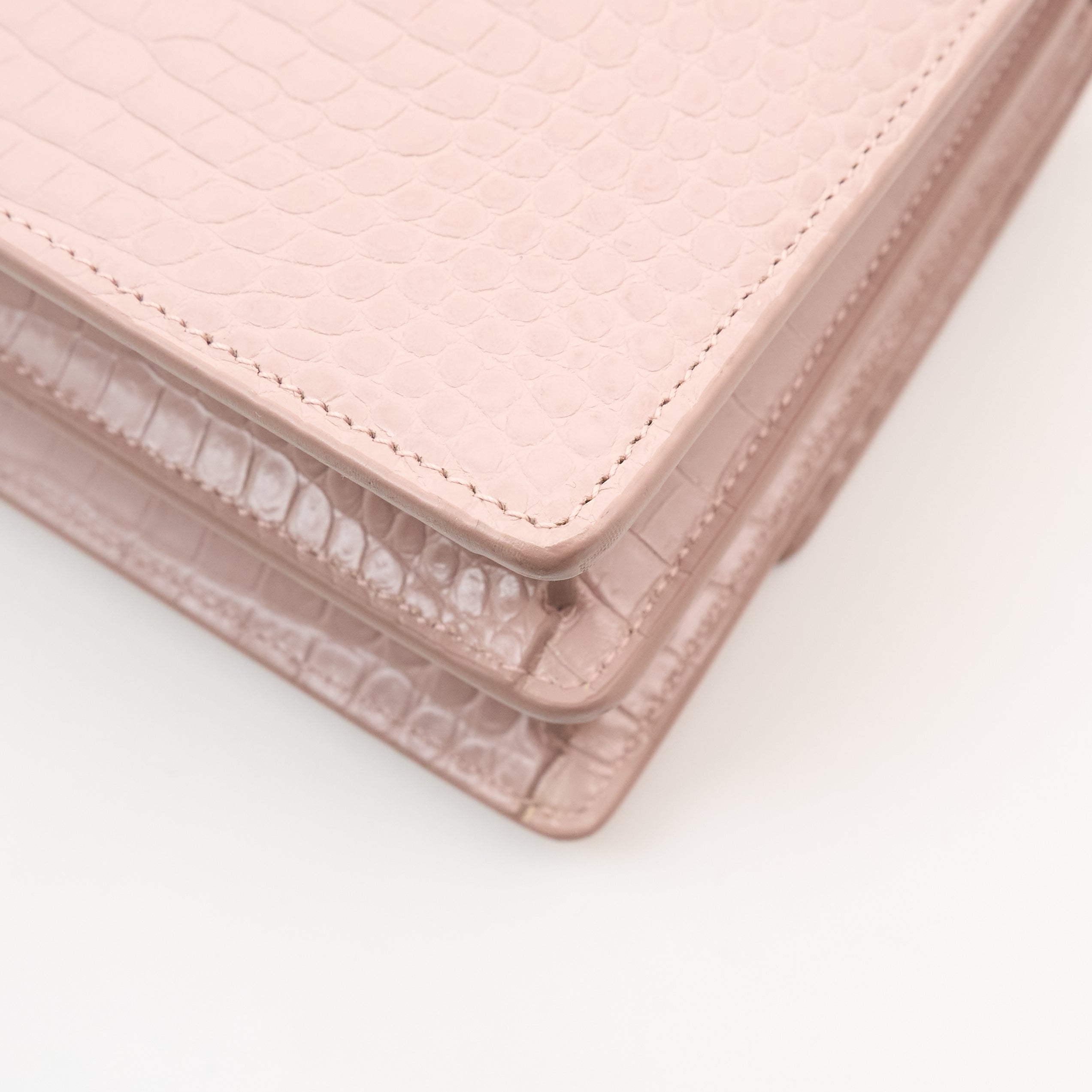 Saint Laurent Sunset In Blush Pink Croc Embossed Leather