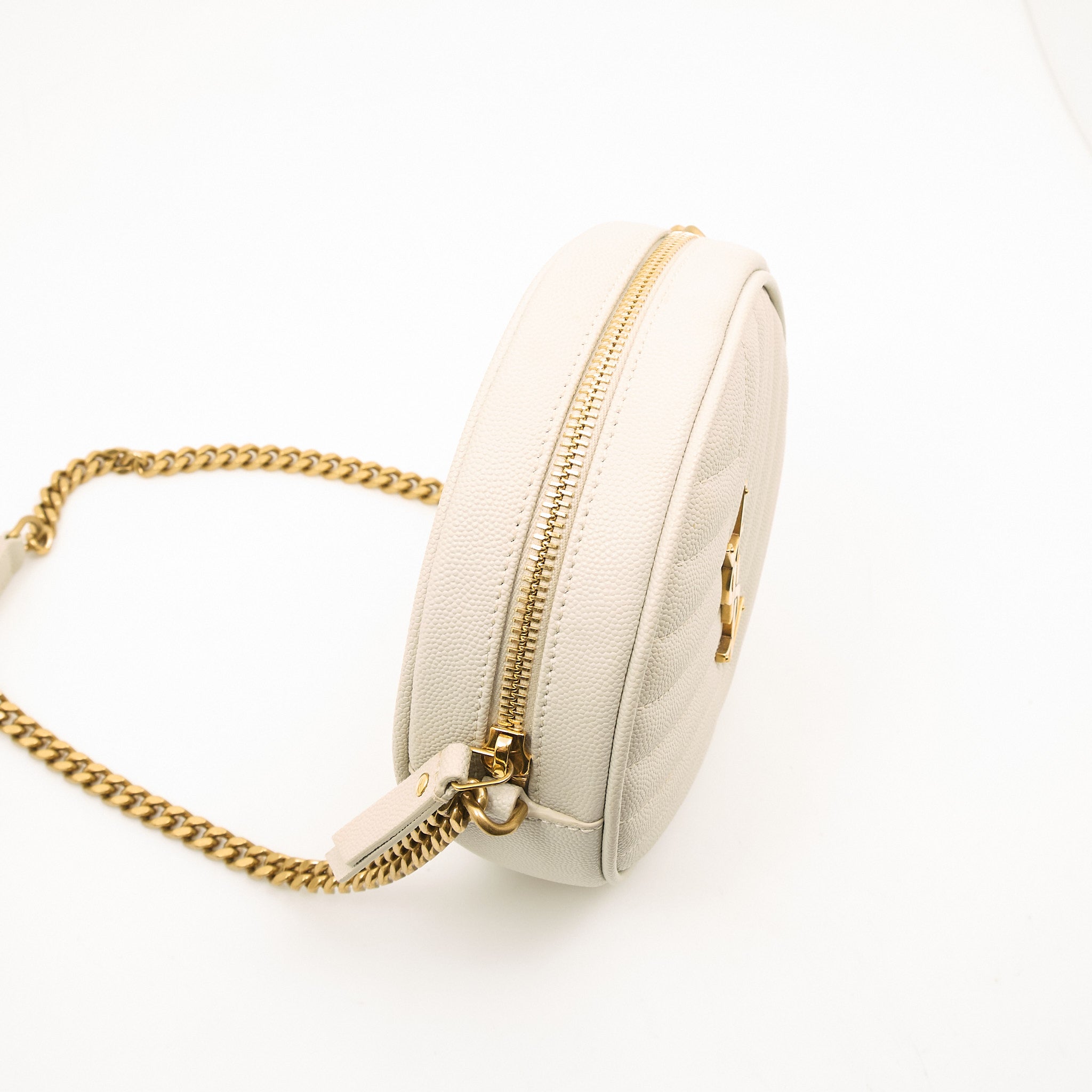 Saint Laurent Vinyle Round Blanc Bag