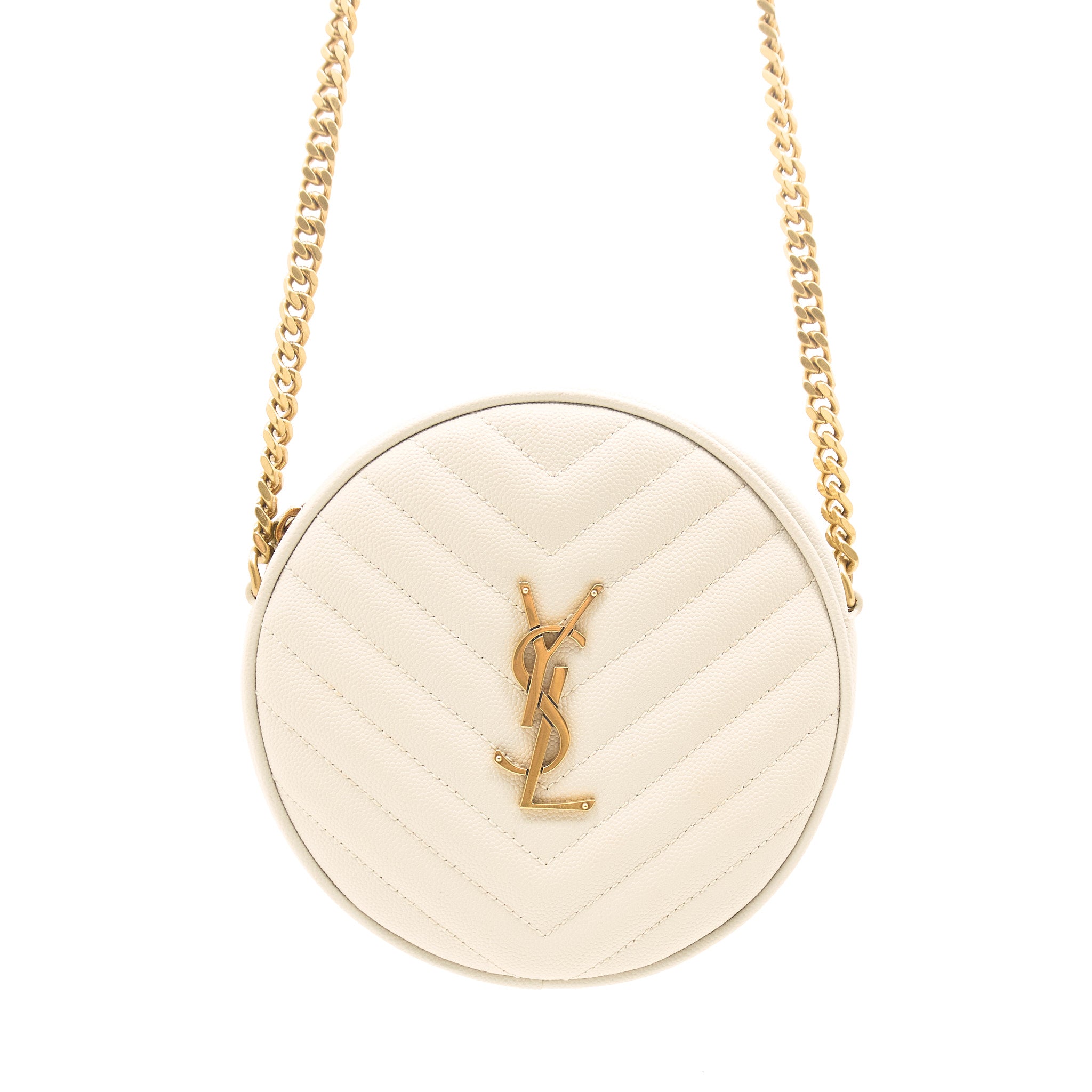 Saint Laurent Vinyle Round Blanc Bag