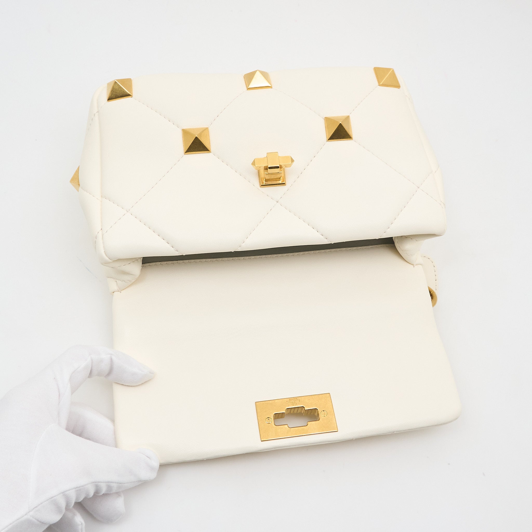 Valentino Garavani Roman Rockstud Bag in White Nappa Leather
