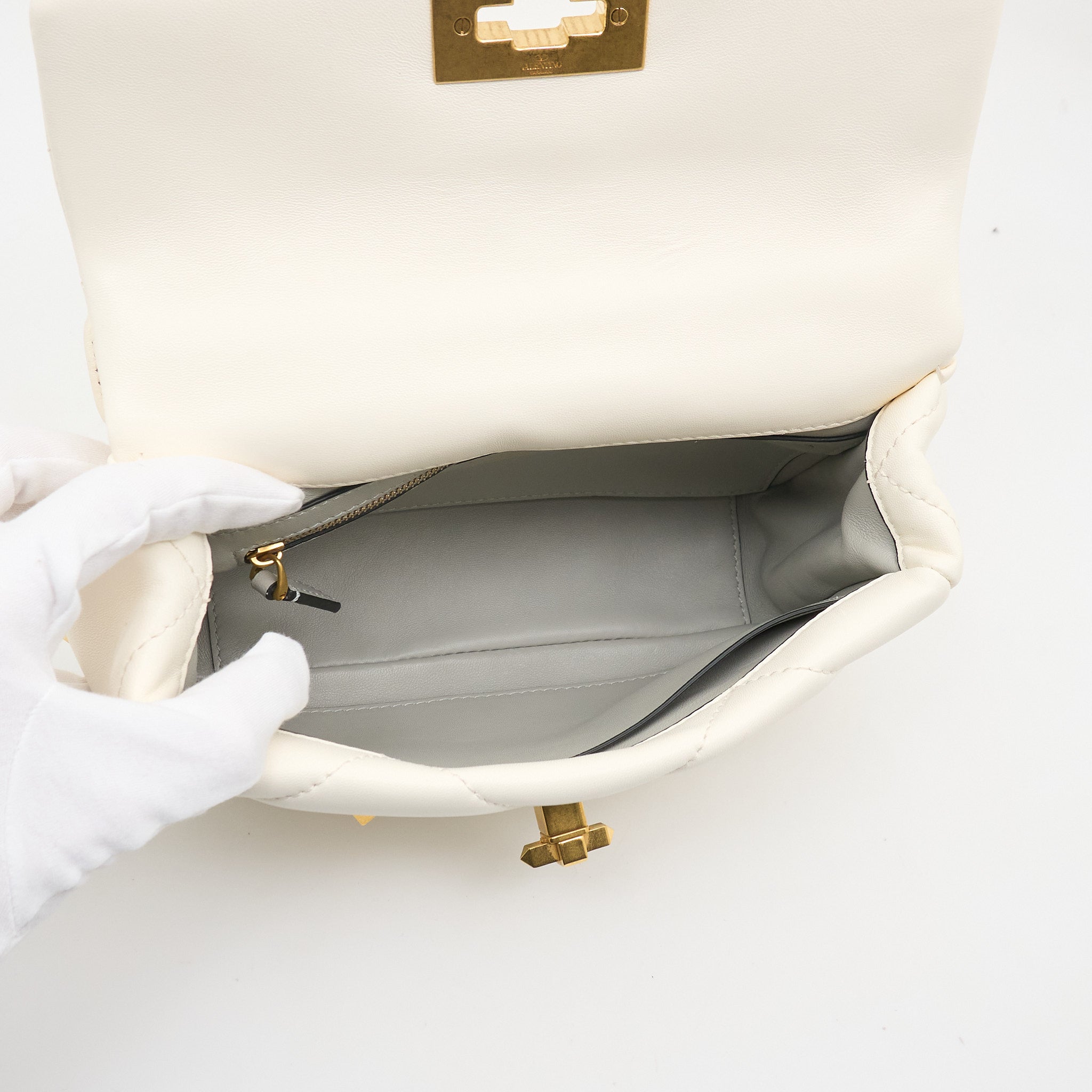 Valentino Garavani Roman Rockstud Bag in White Nappa Leather