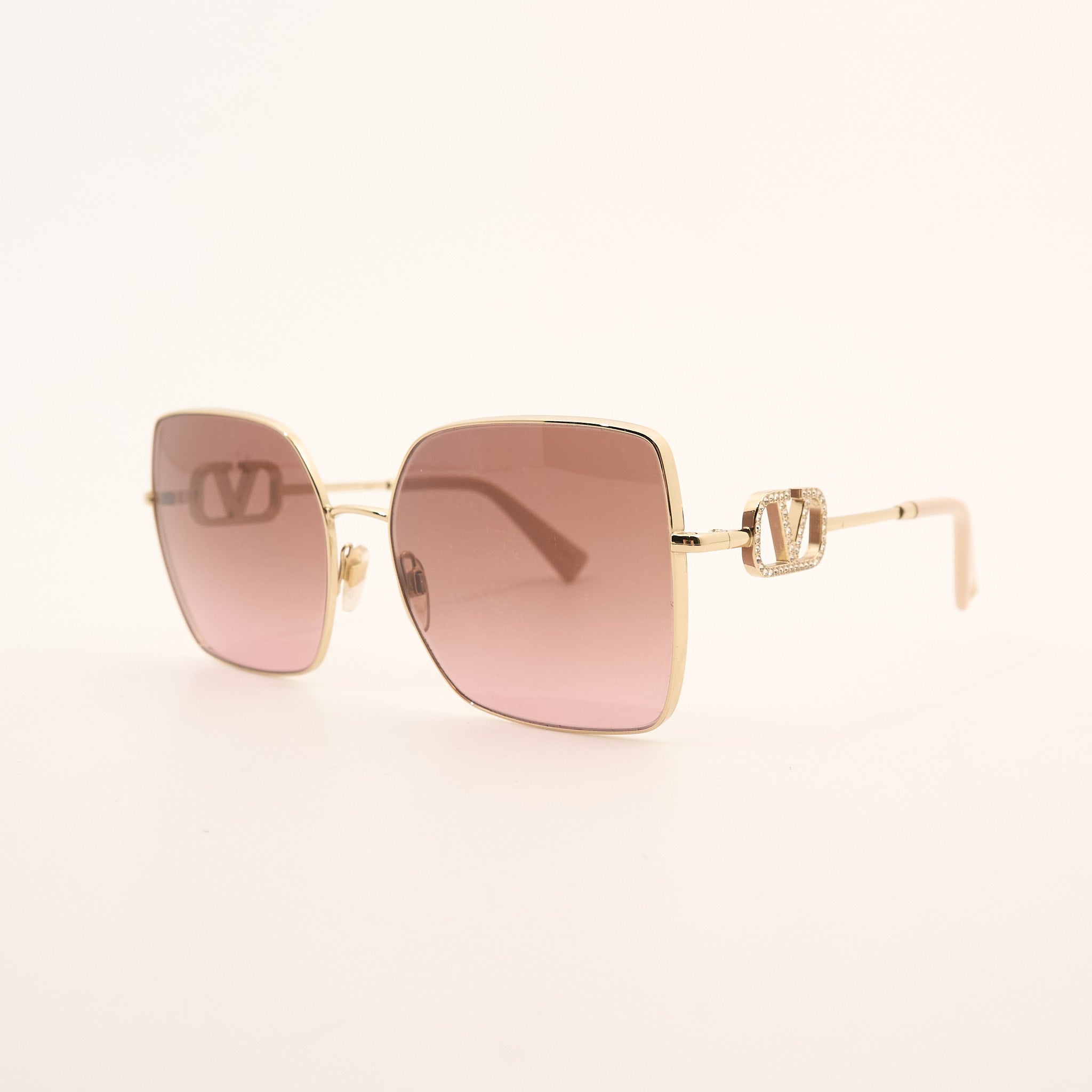 Valentino Rose Lens Gold Square Sunglasses