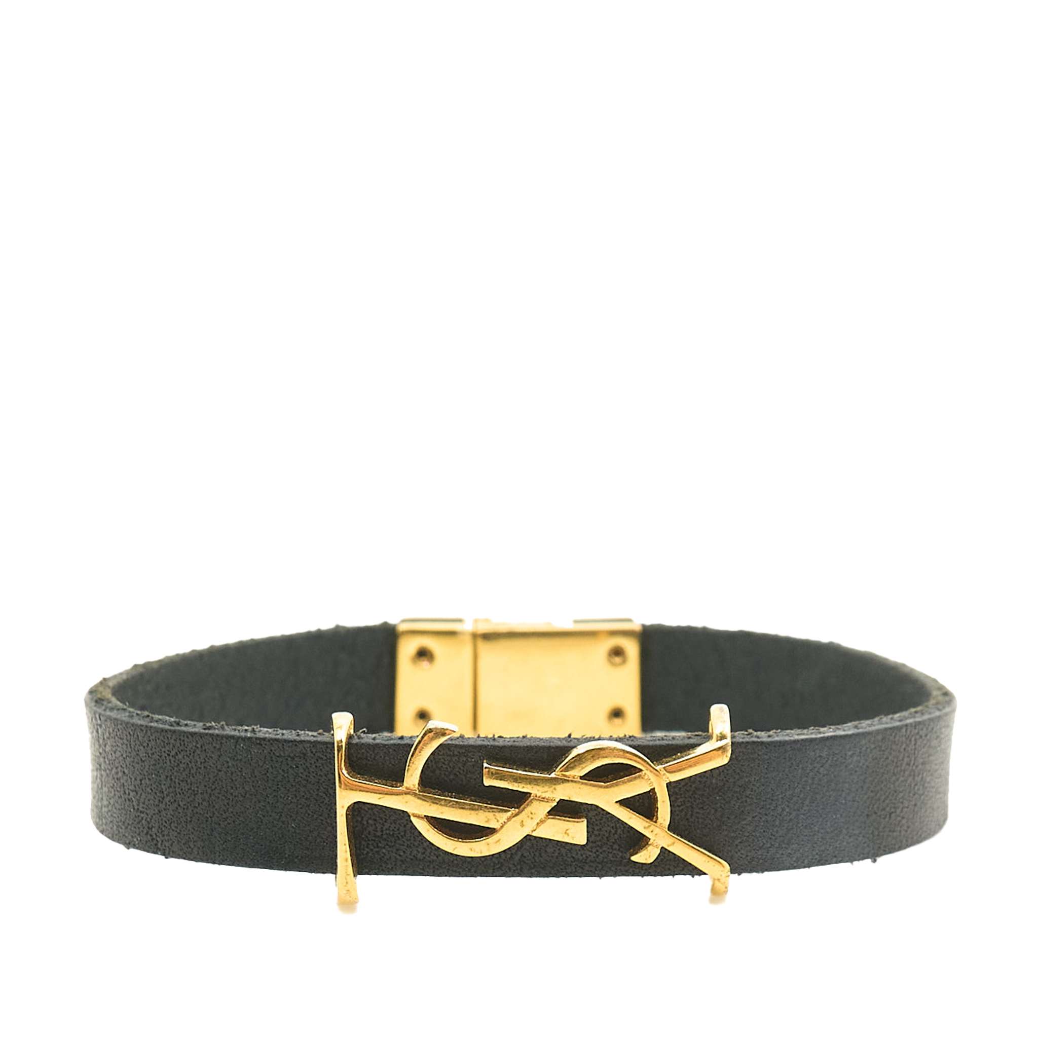 Saint Laurent YSL Black Leather Bracelet