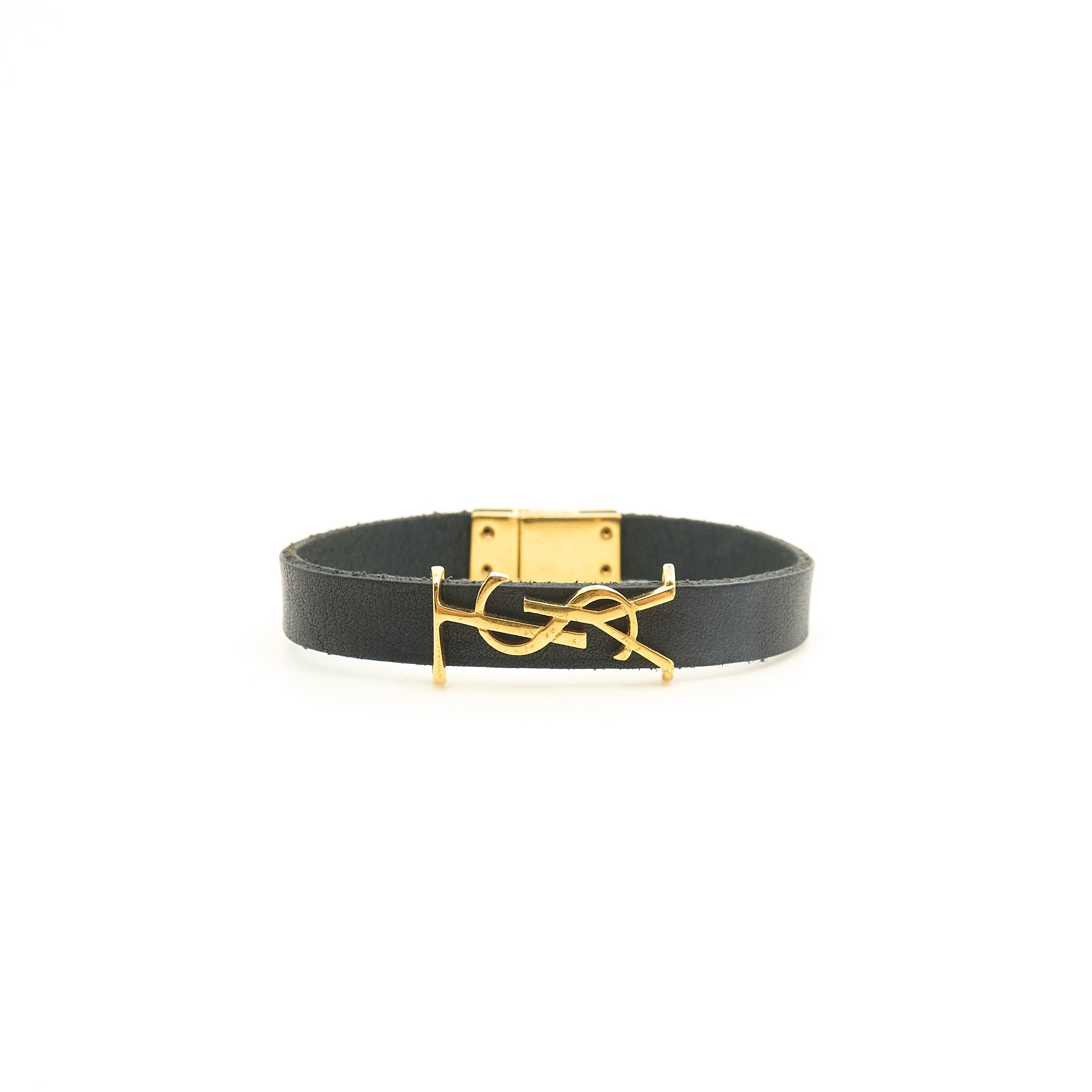 Saint Laurent YSL Black Leather Bracelet