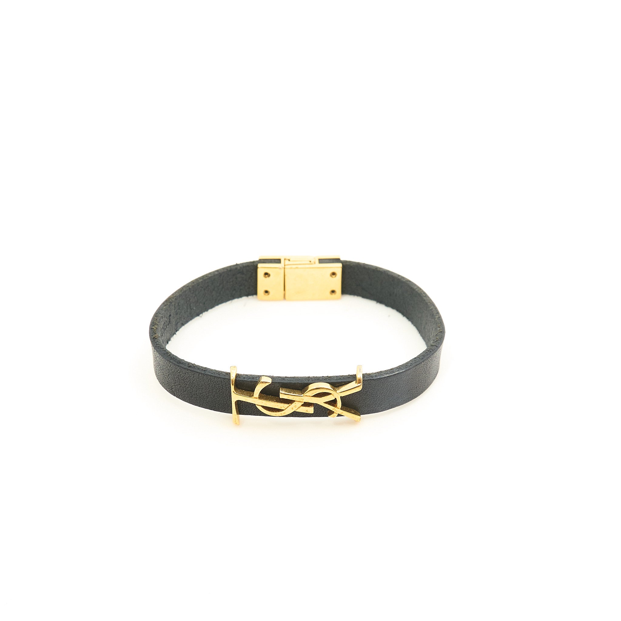 Saint Laurent YSL Black Leather Bracelet