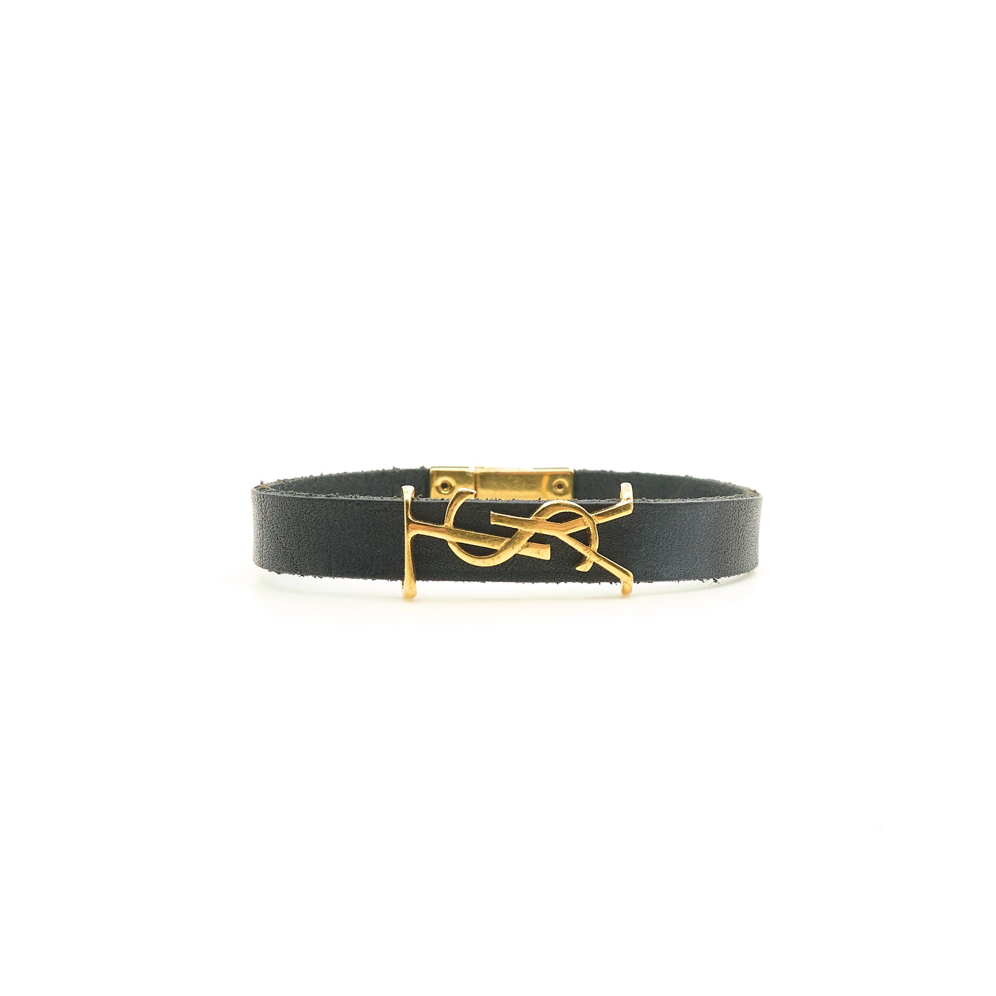 Saint Laurent YSL Black Leather Bracelet
