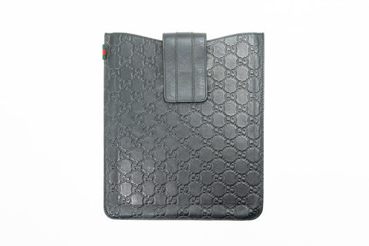 Gucci Leather Logo Embossed Tablet Case in Black
